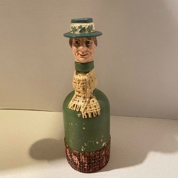 VTG 1950s Whimsical Kitschy Irishman w/ Shamrock Hat Whiskey Spirits Decanter - Picture 1 of 9